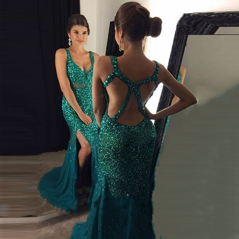 green gold prom dress