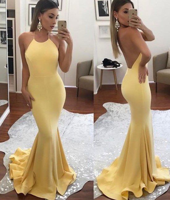 Prom Dresses,backless Prom Gown,mermaid Evening Dress,mermaid Prom Dress,evening Gowns,yellow Formal Dress