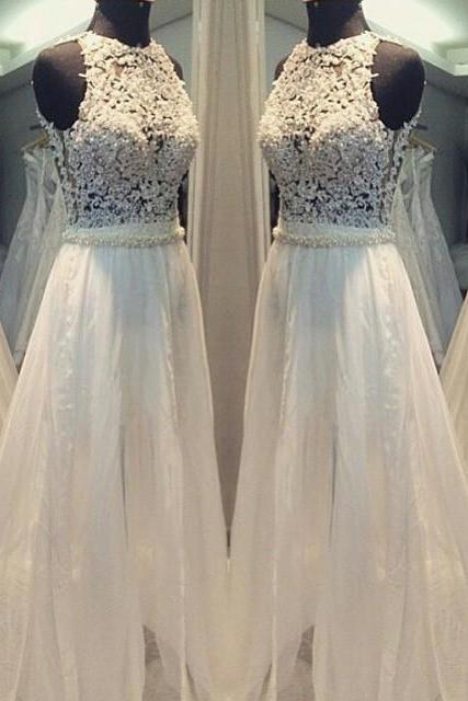 A-line Sleevess Simple Scoop Sweep-train Hollow Wedding Dress