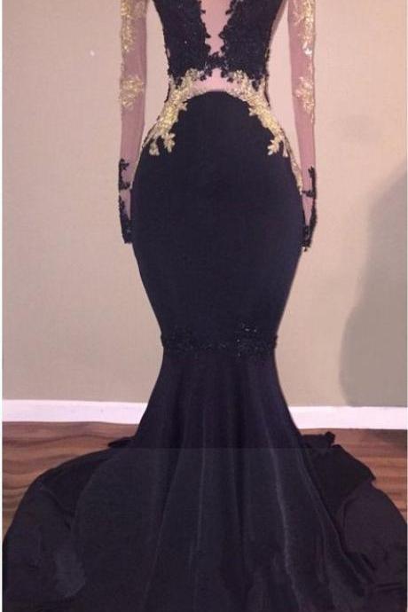 Mermaid Chiffon Prom Dresses Long Sleeves Lace Appliques Women Dresses for party