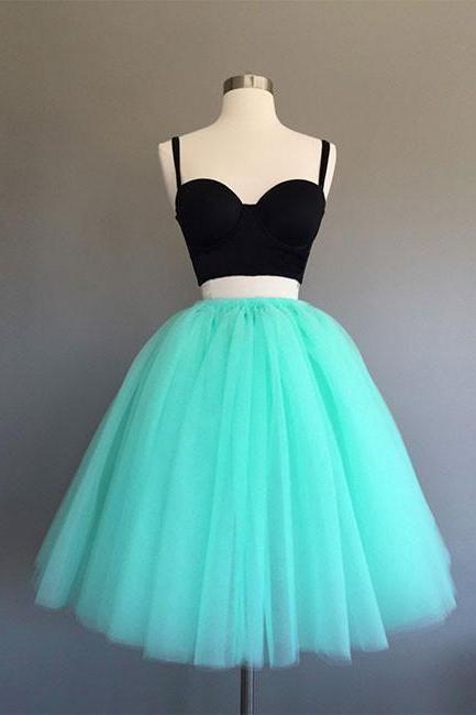 Cute A-Line Two-Piece Mint Green Tulle Short Homecoming Dress