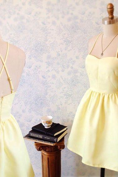 Simple A-Line Halter Criss-Cross Straps Short Satin Homecoming Dress