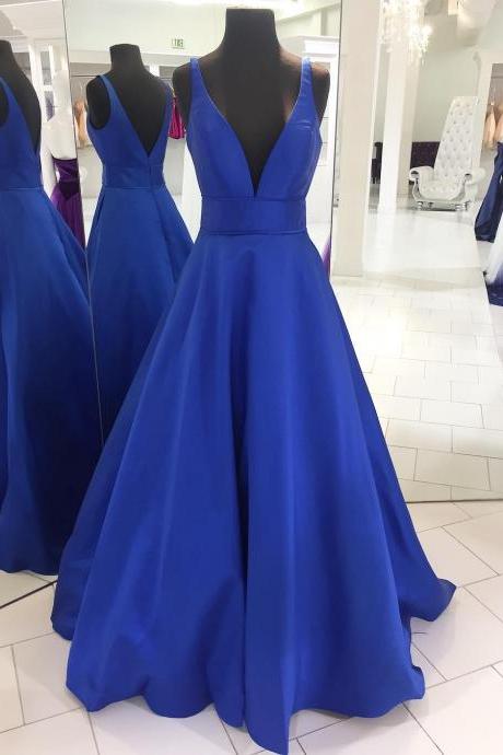 Simply V Neck Royal Blue Long Prom Dress P1258
