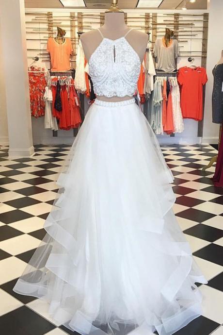 Princess Prom Dress, Two Piece Prom Dress, White Prom Dress P1261
