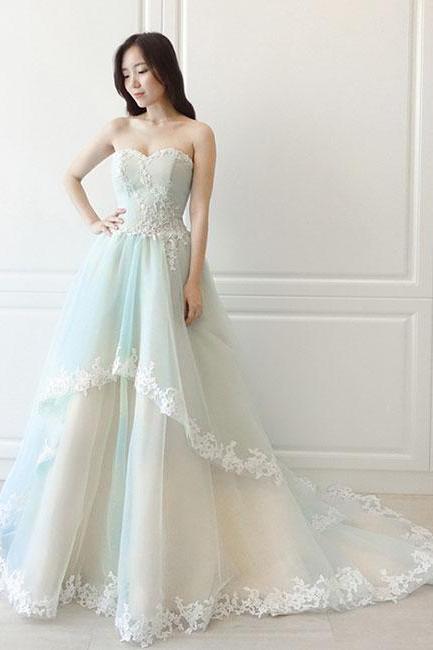 Unique tulle lace long prom dress, evening dress