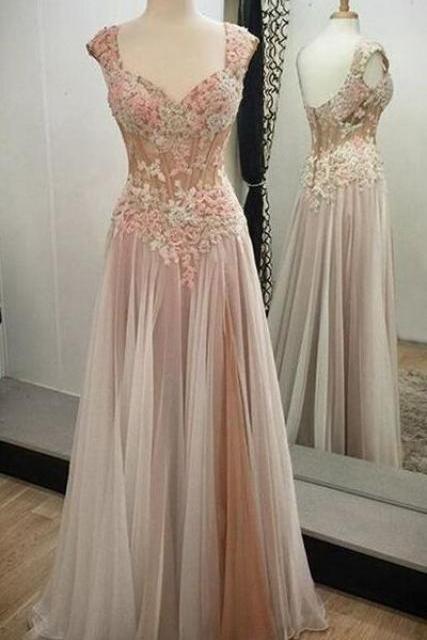 Charming Prom Dress,Tulle Prom Dress,A-Line Prom Dress,Appliques Evening Dress 