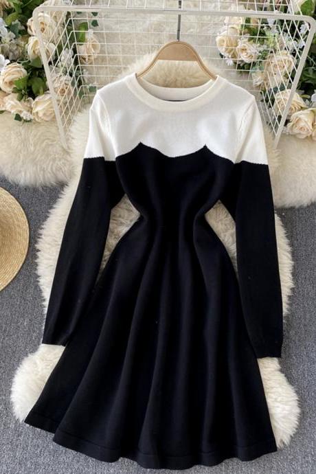 Black and white long sleeve sweater dress