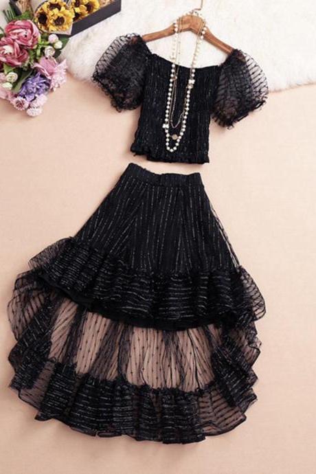 Cute two pieces dress high low dress
