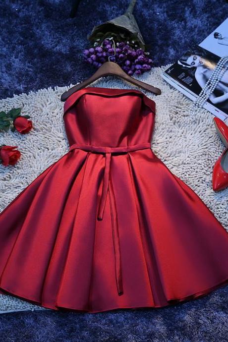 burgundy satin short prom dress homecoming dresses cocktail dress