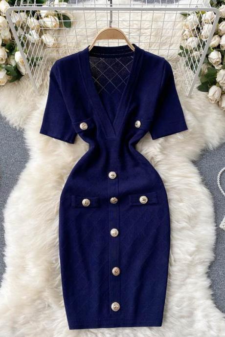 Cute V neck short dress fashion dress knitted dress 