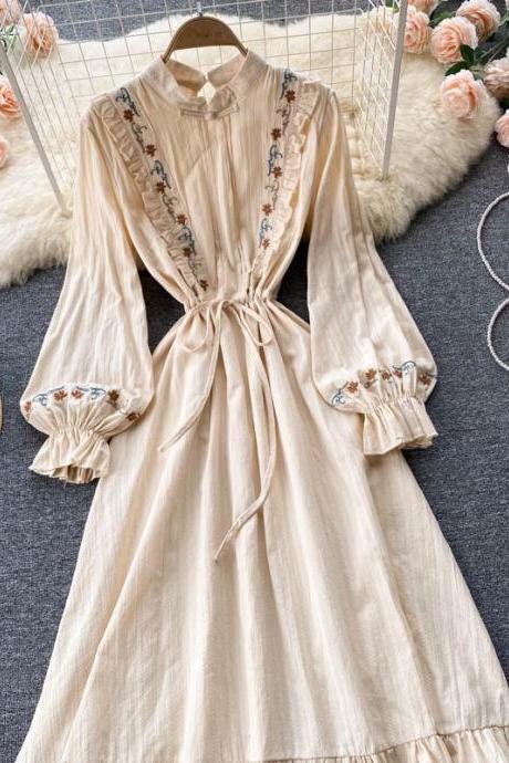 Cute A line embroidered long sleeve dress
