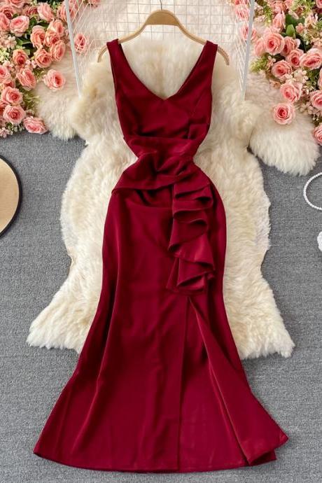 Red v neck dress fashion dress