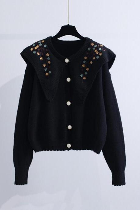 Cute embroidered long-sleeved cardigan sweater