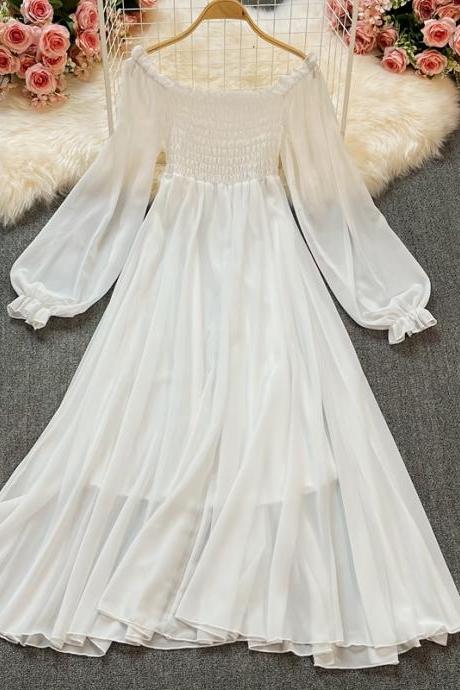 White chiffon long sleeve dress fashion dress