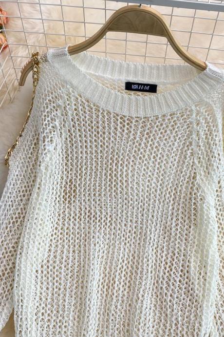 Cute cut-out long-sleeved sweater off shoulder sweater