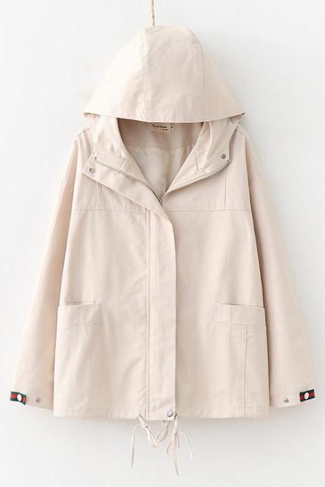 Simple long-sleeved hooded jacket