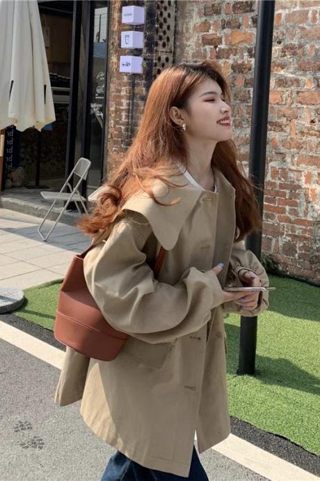 Fashionable lapel waist long sleeve trench coat