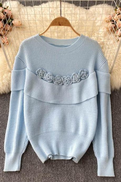 Lovely flowers long sleeve sweater round neck sweater
