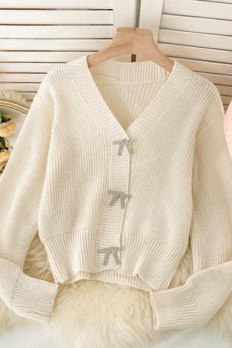 Lovely bow-knot long-sleeved cardigan sweater