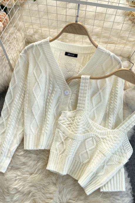 Fashionable knitted cardigan two-piece sweater