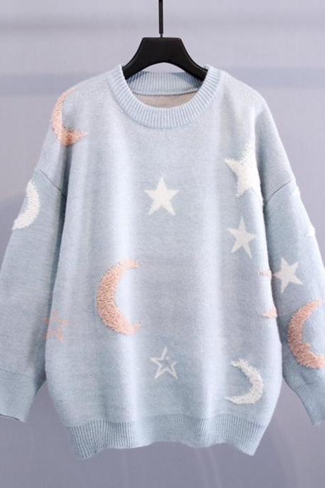 Cute star moon long sleeve sweater