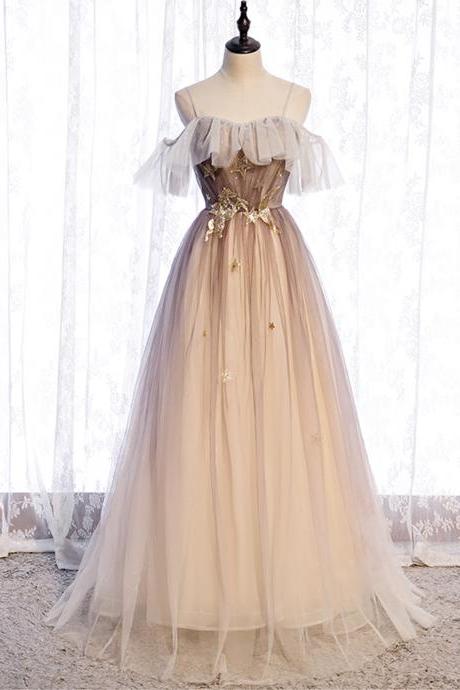 CUTE TULLE SEQUINS LONG PROM DRESS EVENING DRESS
