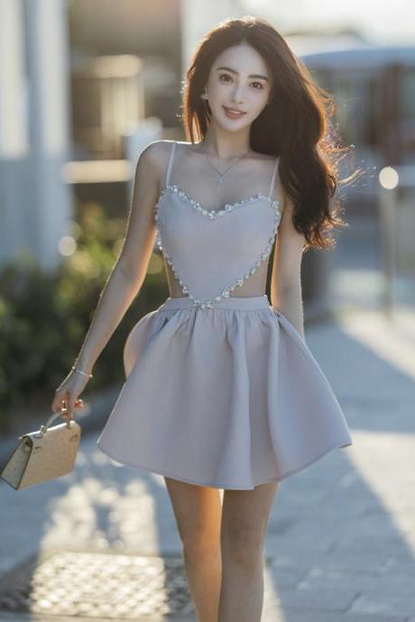 Lovely heart-shaped diamond backless prom dress party dress