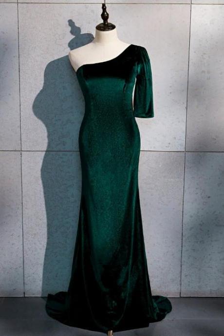 Beautiful Dark Green One Shoulder Evening Dress, Green Mermaid Formal Dresses
