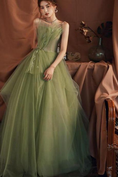 Light Green Tulle A-Line Straps Formal Gown Green Evening Party Dresses