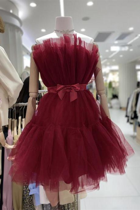 Cute Tulle Party Dress With Bow, Lovely Formal Dresses Homecoming Dress