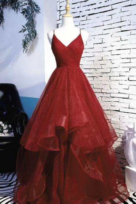 Beautiful Wine Red Velvet Straps V-Neckline Party Dress Prom Dress, Long Evening Dresses