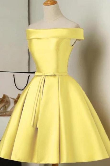 Custom Yellow Satin Off Shoulder Short Party Dress