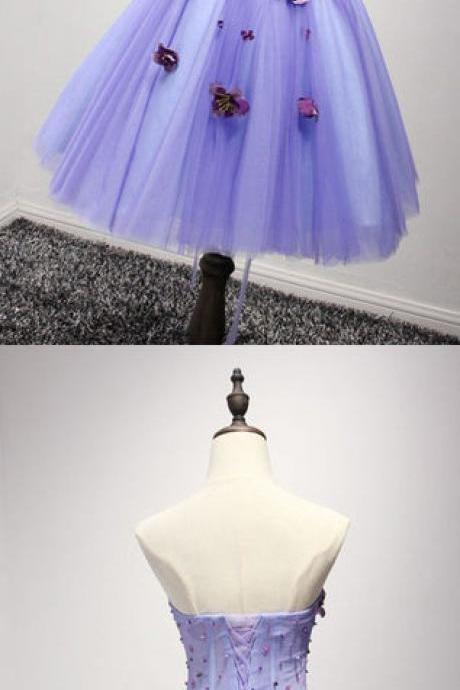 Lovely Purple Sweetheart Flowers Homecoming Dress, Chic Short Prom Dress
