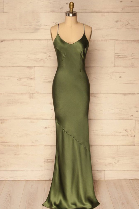 A Line Spaghetti Straps Green Sheath Prom Dresses ,Sexy Evening Dress 02