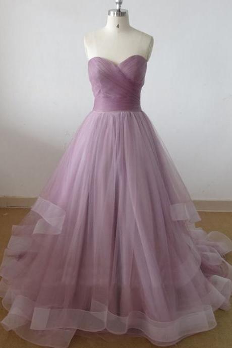 Lovely Wedding Dresses,Simple Prom Gown,Long Wedding Gown,Tulle Wedding Gowns,Ruffled Bridal Dress,Lilac Wedding Dress,Princess Brides Dress,Lilac Evening Dress