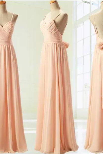 Blush Pink Bridesmaid Gown,Backless Prom Dresses,Chiffon Prom Gown,Simple Bridesmaid Dress,Cheap Bridesmaid Dresses,Fall Wedding Gowns,Spaghetti Straps Bridesmaid Dresses,Bridesmaid Gown