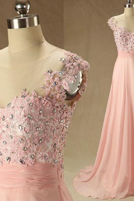 Blush Pink Prom Dresses,A-Line Prom Dress,Lace Prom Dress,Simple Prom Dress,Chiffon Prom Dress,Simple Evening Gowns,Cheap Party Dress,Elegant Prom Dresses,Cap Sleeves Formal Gowns For Teens