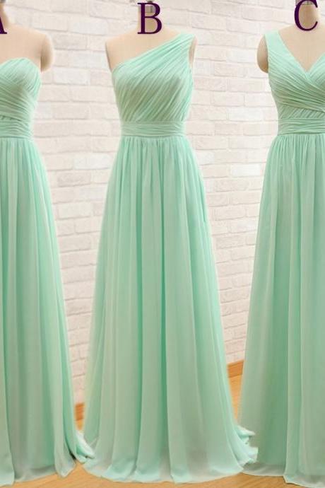 One Shoulder Mint Green Bridesmaid Gown,Pretty Prom Dresses,Chiffon Prom Gown,Simple Bridesmaid Dress,Sweetheart Bridesmaid Dress,Cheap Evening Dresses,Fall Wedding Gowns,2016 V neck Bridesmaid Gowns