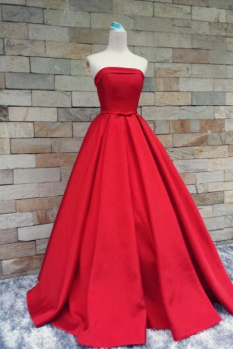 Red Prom Dresses,Simple Prom Dress,Sexy Prom Dress,Cheap Prom Dresses,2016 Formal Gown,Satin Evening Gowns,Ball Gown Party Dress,Strapless Prom Gown For Teens