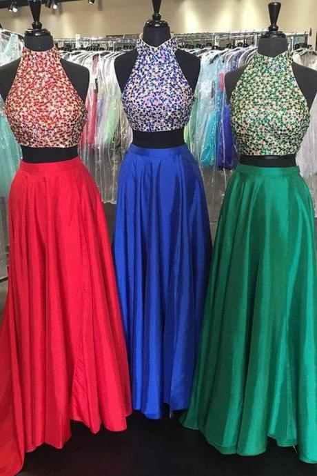 Royal Blue Prom Dresses,2 Piece Prom Gown,Two Piece Prom Dresses,Satin Prom Dresses,New Style Prom Gown,2016 Prom Dress,Red Prom Gowns,Green Party Dress