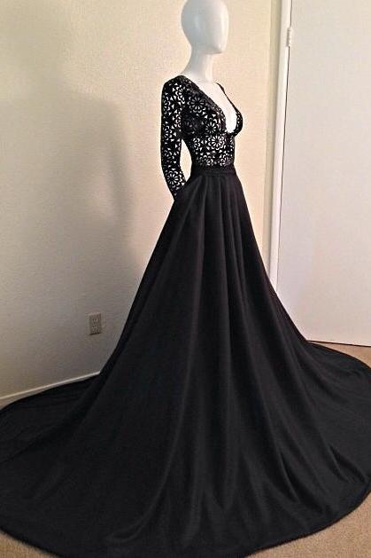 Black Prom Dresses,Lace Prom Dress,Sexy Prom Dress,Sleeves Prom Dresses,Charming Formal Gown,High Low Evening Gowns,Black Party Dress,Prom Gown For Teens
