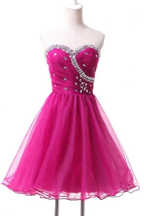 Hot Pink Homecoming Dresses,Homecoming Dress, Cute Homecoming Dresses,Tulle Homecoming Gowns,Short Prom Gown