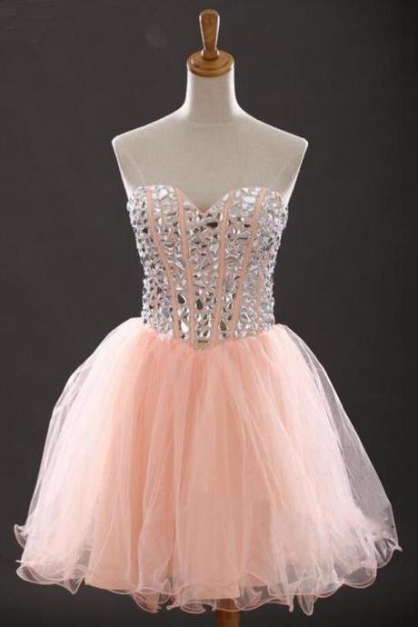Blush Pink Homecoming Dress,Short Prom Dresses,Tulle Homecoming Gowns,Party Dress,Sparkly Prom Gown,Cocktail Dress,Sweet 16 Dress