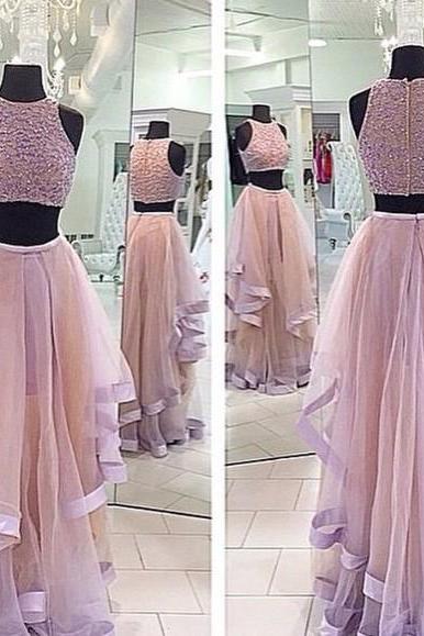 A Line Prom Gown,Two Piece Prom Dress,Evening Gowns,2 Pieces Party Dresses,Champagne Evening Gowns,2 Pieces Formal Gown For Teens