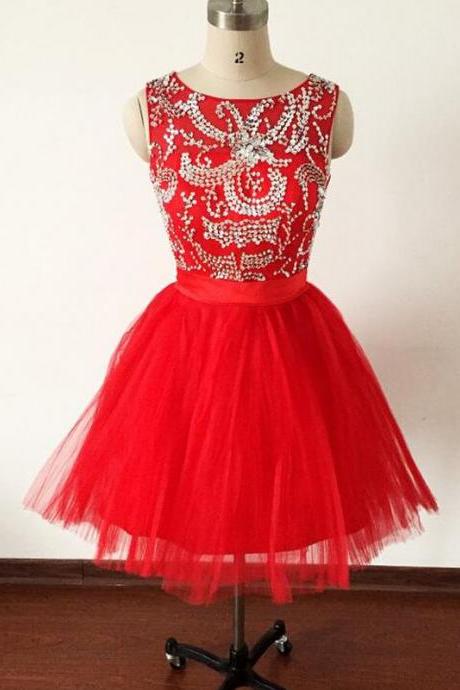 Red Homecoming Dresses,Tulle Homecoming Dresses,Short Graduation Dresses,Open Back Homecoming Dresses