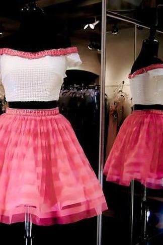 Homecoming Dress,2 Piece Homecoming Dresses,Homecoming Gowns,Short Prom Gown,Pink Sweet 16 Dress,Homecoming Dress,2 pieces Cocktail Dress,Two Pieces Evening Gowns