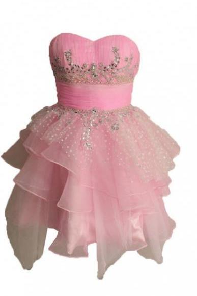 Cute A-line Strapless Short Tulle Pink Homecoming Dress