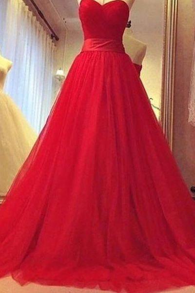 New Arrival Prom Dress,Red A-line sweetheart tulle long prom dress,evening dress,formal gown
