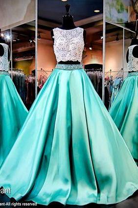 Mint Green Prom Dresses, 2 Piece Prom Gowns,2 piece Prom Dresses,Lace Prom Dresses,Mermaid Prom Gown,Prom Dress With Lace For Teens