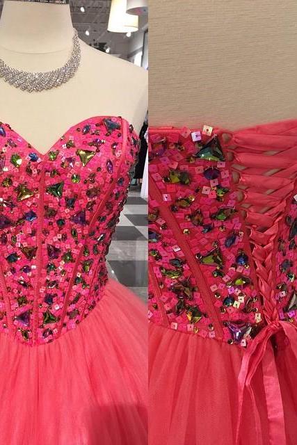 New Arrival Prom Dress,Modest Prom Dress,sequin beading sweetheart bodice corset tulle ball gowns prom dress